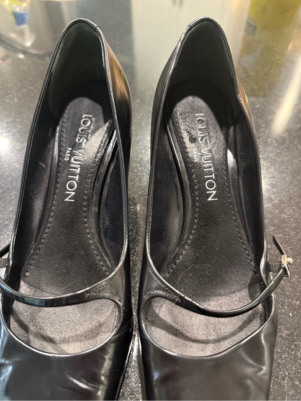 Louis Vuitton Black Leather Mary Jane Heels with Slim Strap - Picture 4 of 4